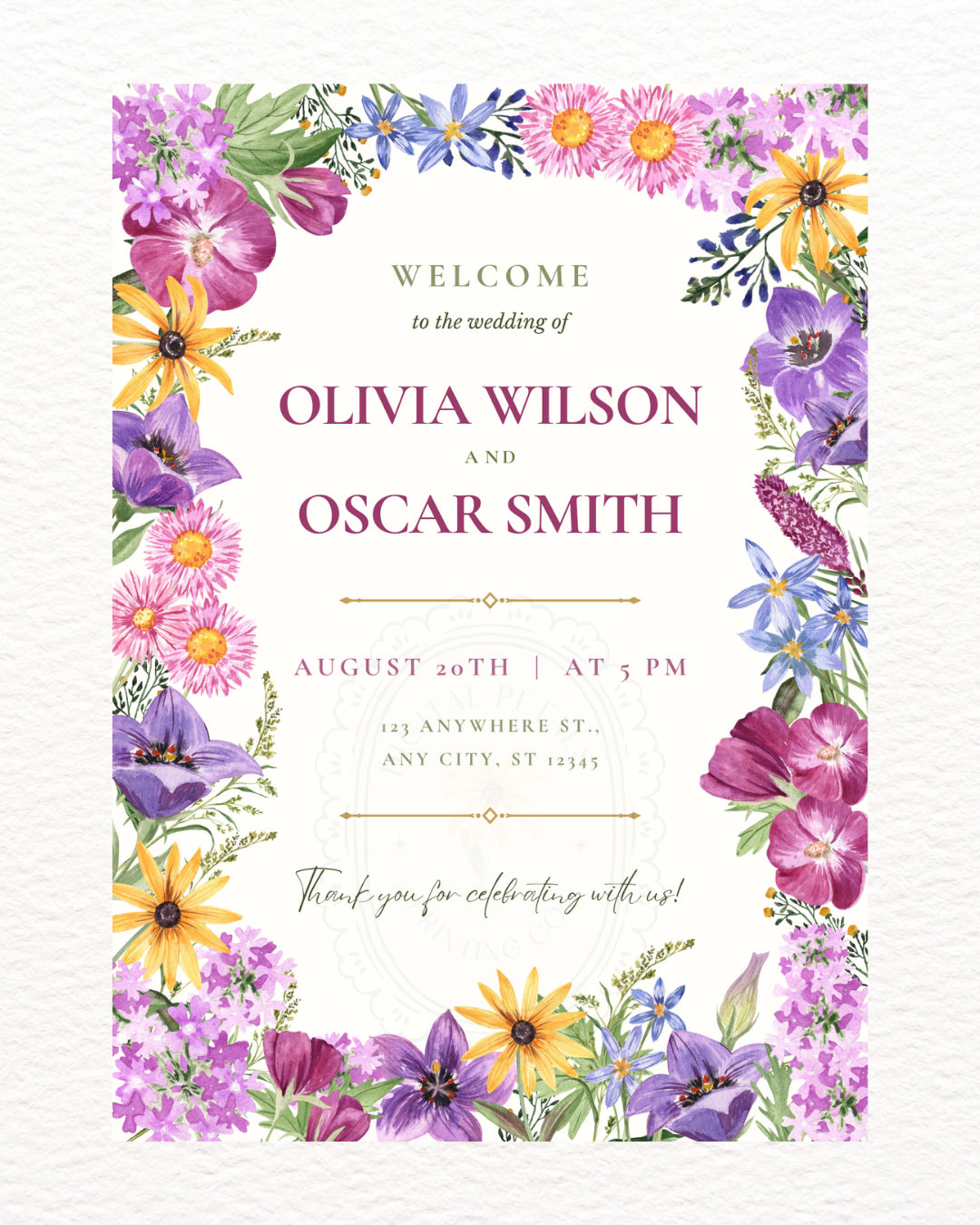 Wedding Welcome Sign Printable | Colorful Wildflower Canva Template | Digital Download