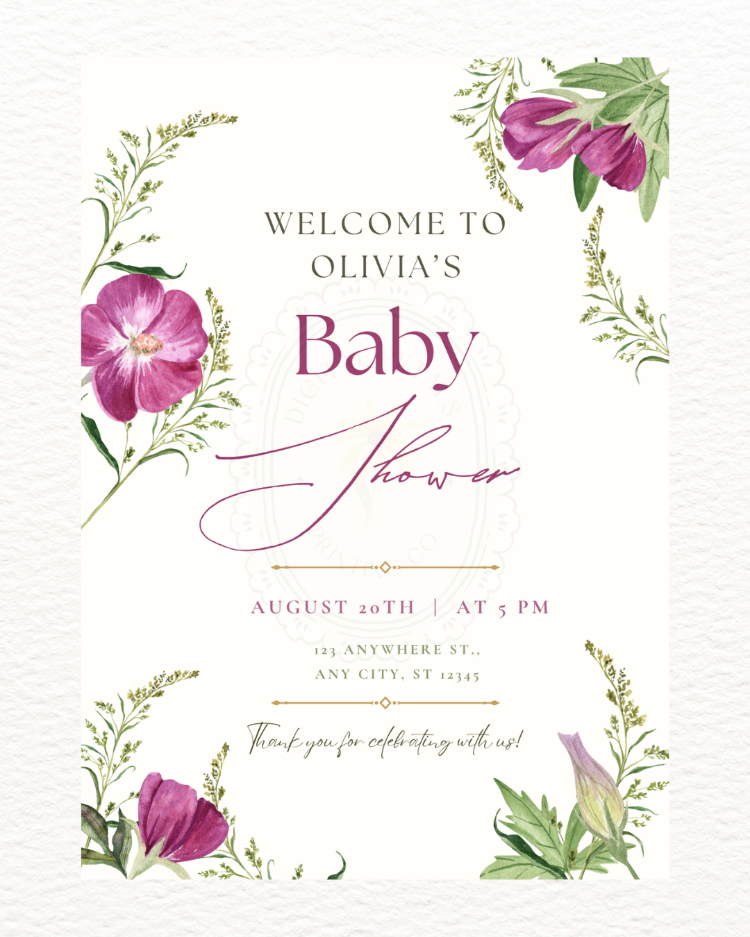 Purple Wildflower Baby Shower Welcome Sign | Editable Canva Template | Digital Download