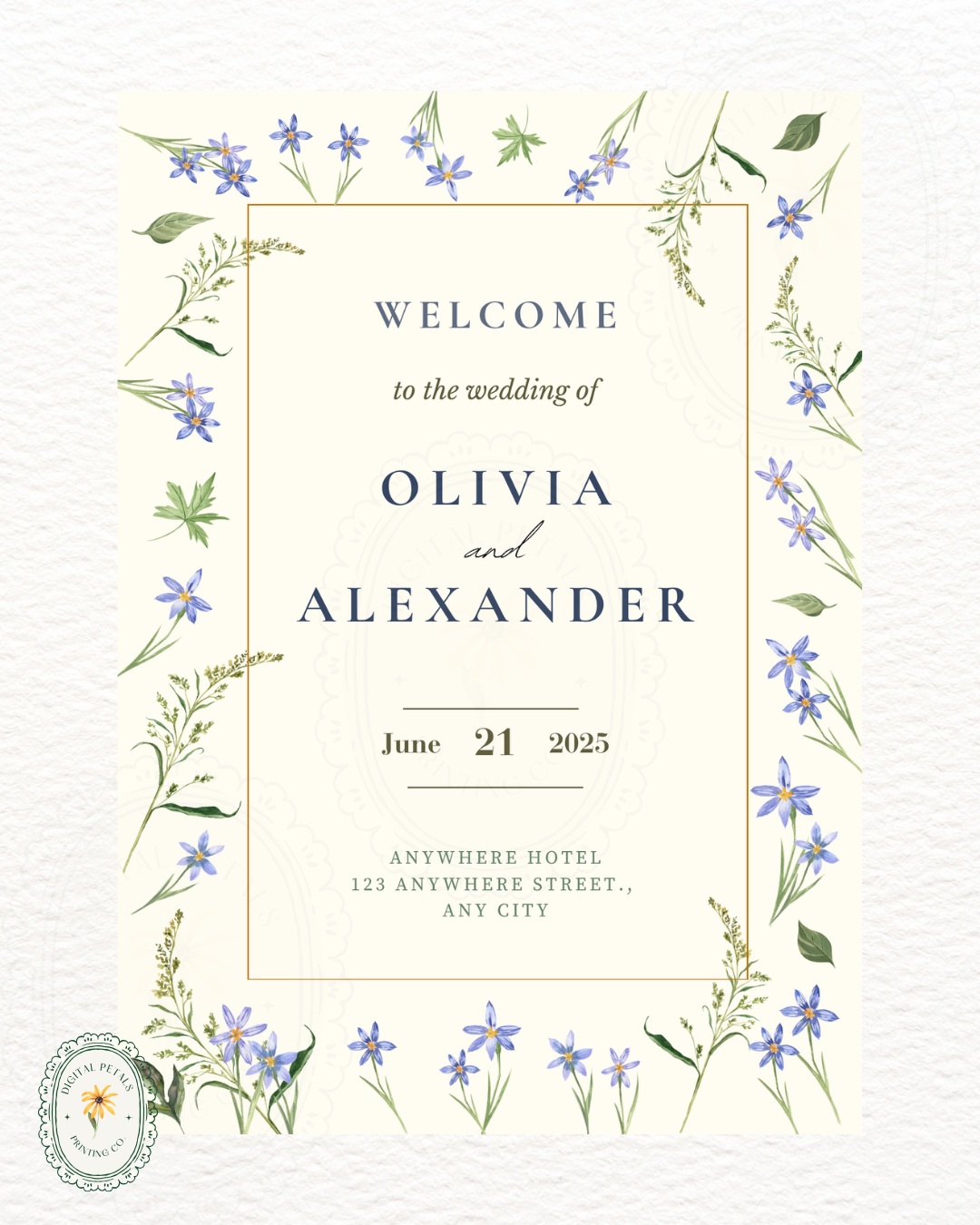 Dusty Blue Floral Botanical Wedding Welcome Sign | Editable Canva Template | Digital Download