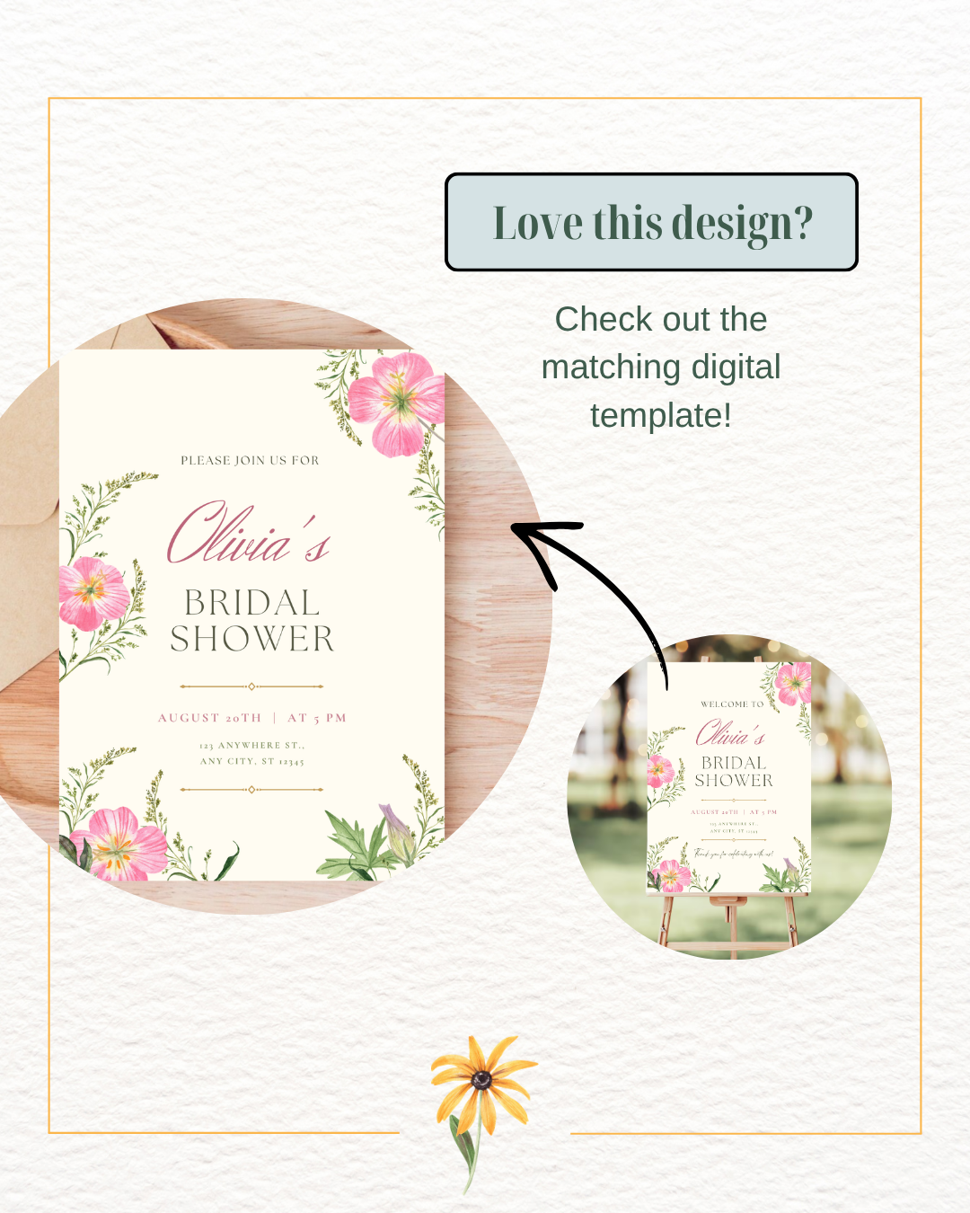 Dusty Rose & Blush Pink Wildflower Bridal Shower Welcome Sign | Editable Canva Template | Digital Download