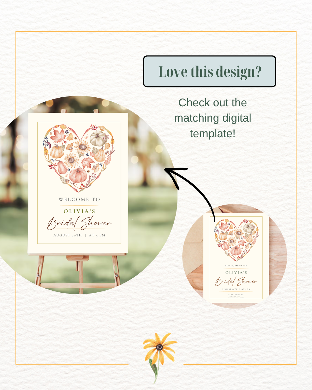 Terracotta & Rust Autumn Heart Bridal Shower Invitation | Printable Floral Invite | Digital Download