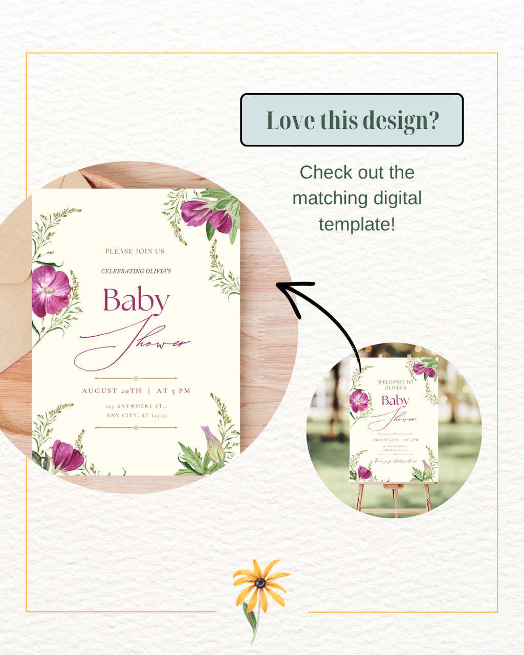 Lavender & Lilac Wildflower Baby Shower Welcome Sign | Editable Canva Template | Digital Download
