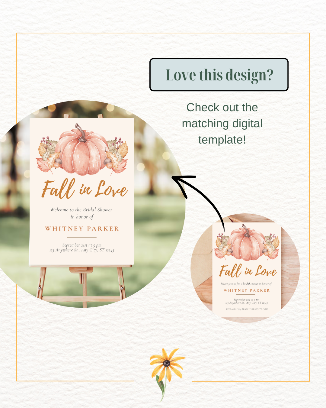 Terracotta & Rust Pumpkin Bridal Shower Invitation | Fall in Love Digital Template