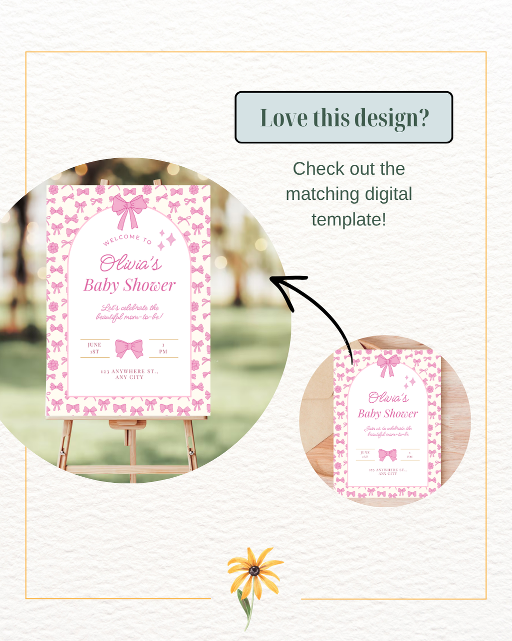 Baby Girl Shower Invitation Template | Pink Ribbons & Bows | Canva Editable