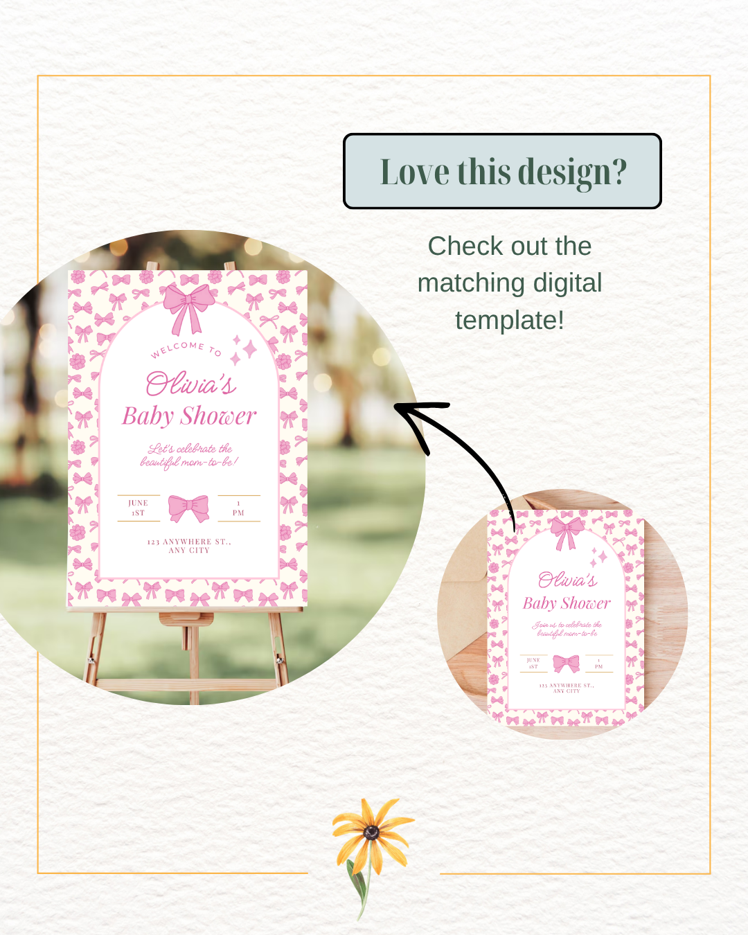 Baby Girl Shower Invitation Template | Pink Ribbons & Bows | Canva Editable