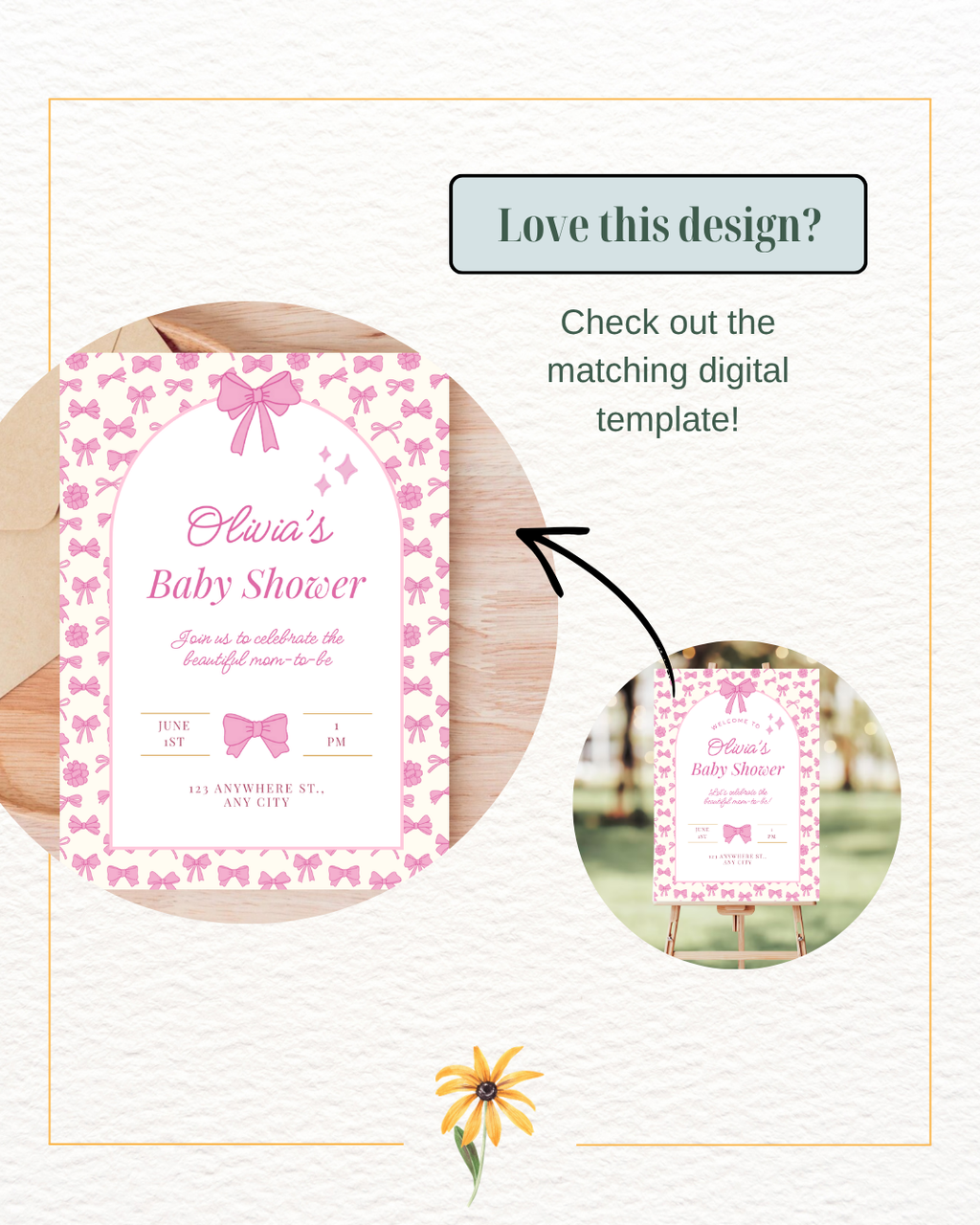 Baby Girl Shower Welcome Sign Template | Pink Ribbons & Bows | Canva Editable