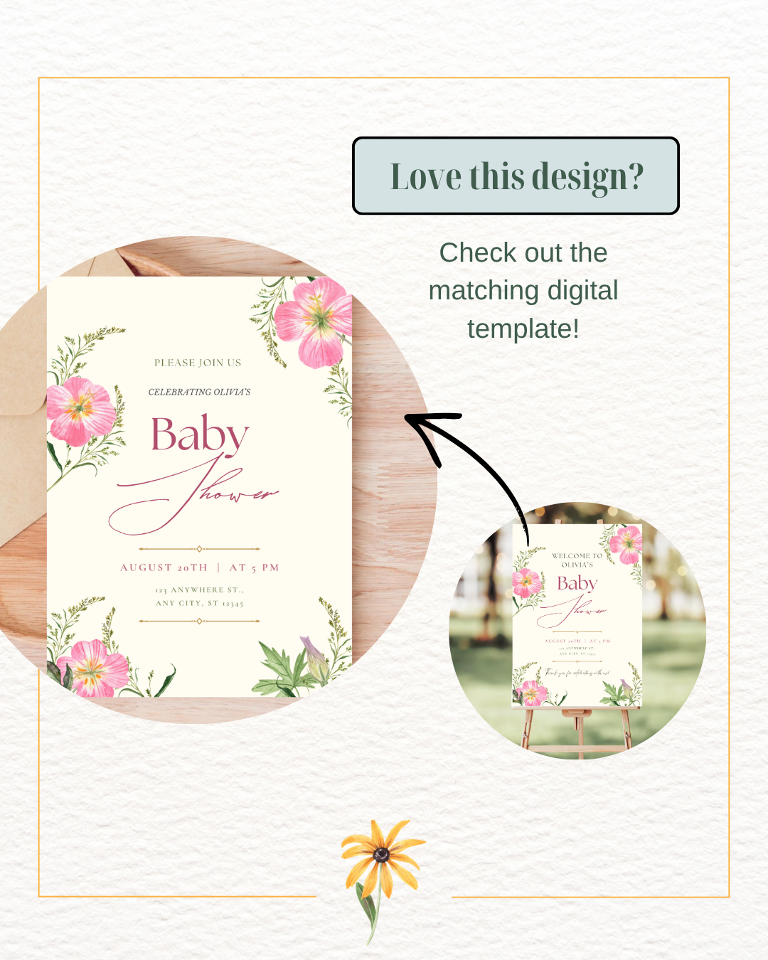 Dusty Rose & Blush Pink Wildflower Baby Shower Welcome Sign | Editable Canva Template | Digital Download