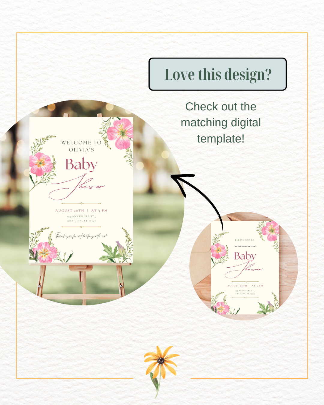 Dusty Rose & Blush Pink Wildflower Baby Shower Invitation | Minimalist Printable Invite | Digital Download