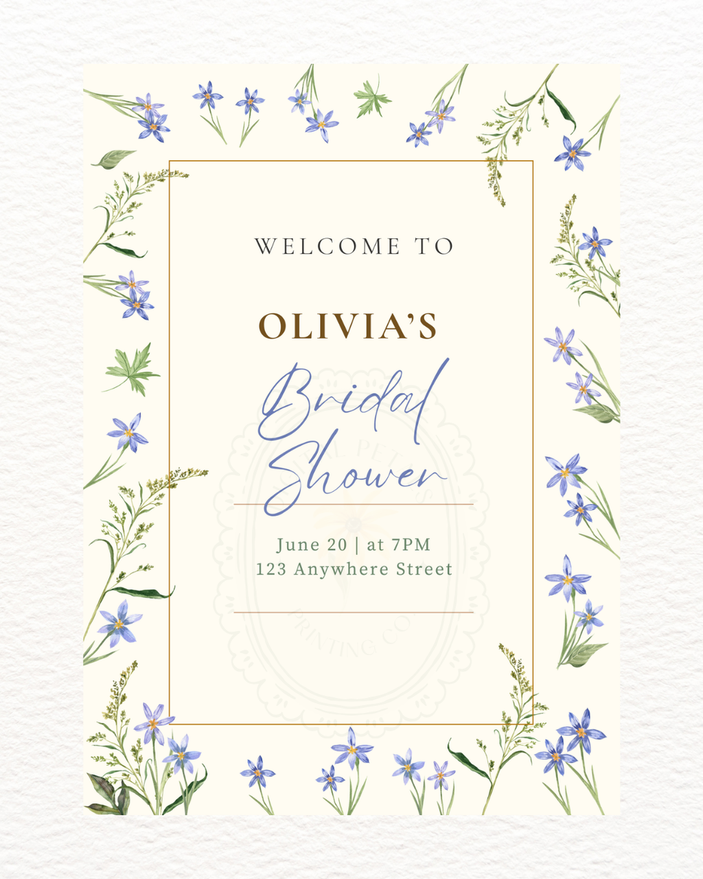 Dusty Blue Floral Botanical Bridal Shower Welcome Sign | Editable Canva Template | Digital Download