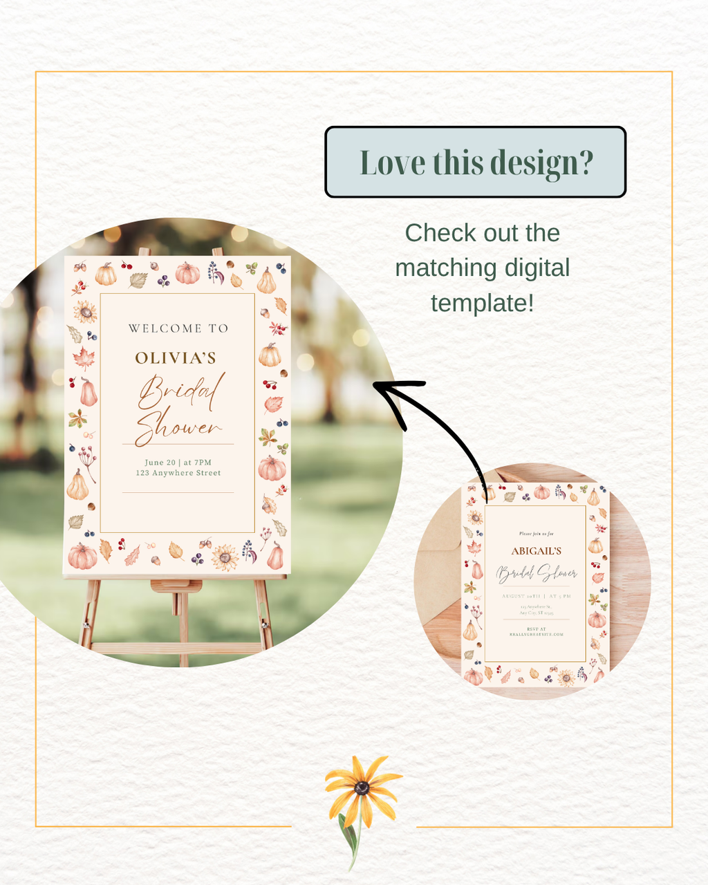 Autumn Harvest Wildflowers Bridal Shower Invitation Template | Editable Canva Digital Download