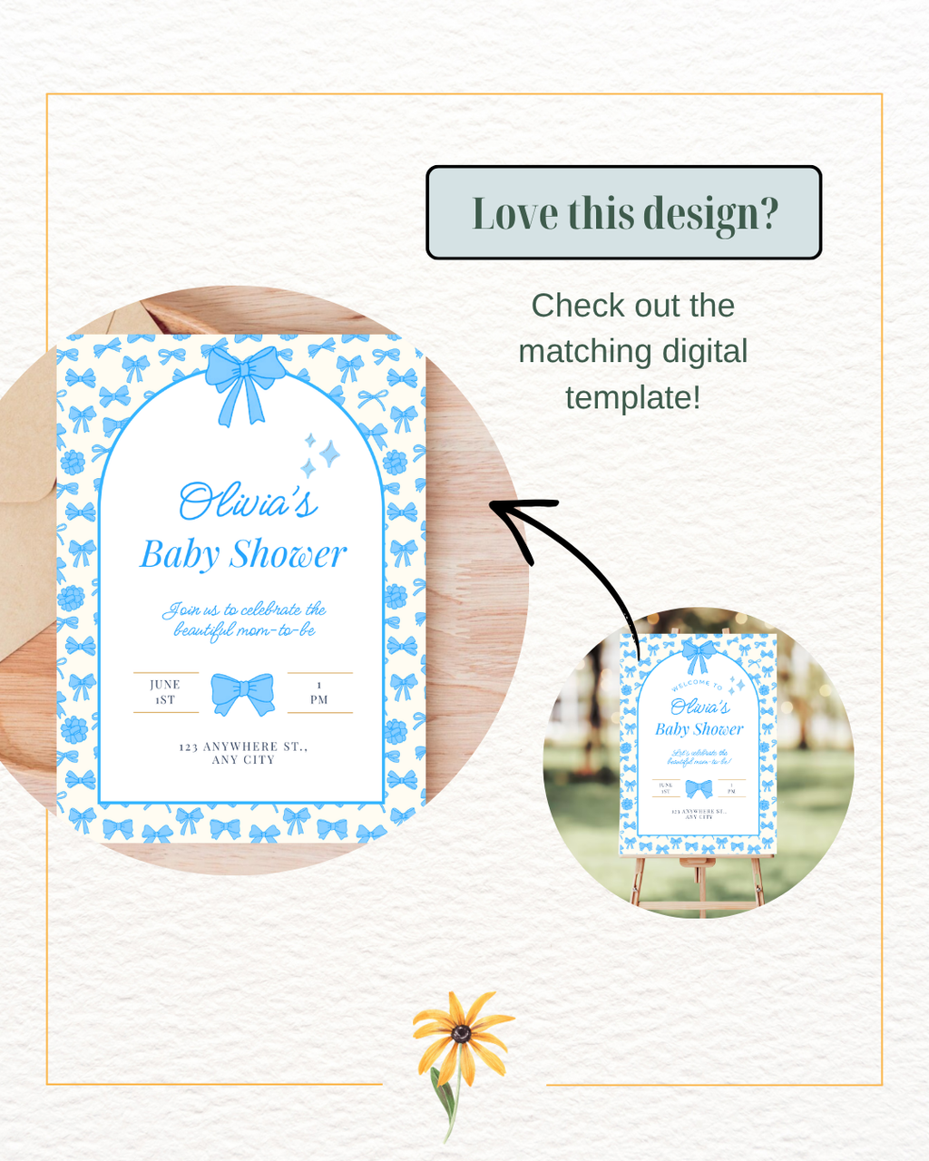 Baby Boy Shower Welcome Sign Template | Blue Ribbons & Bows | Canva Editable