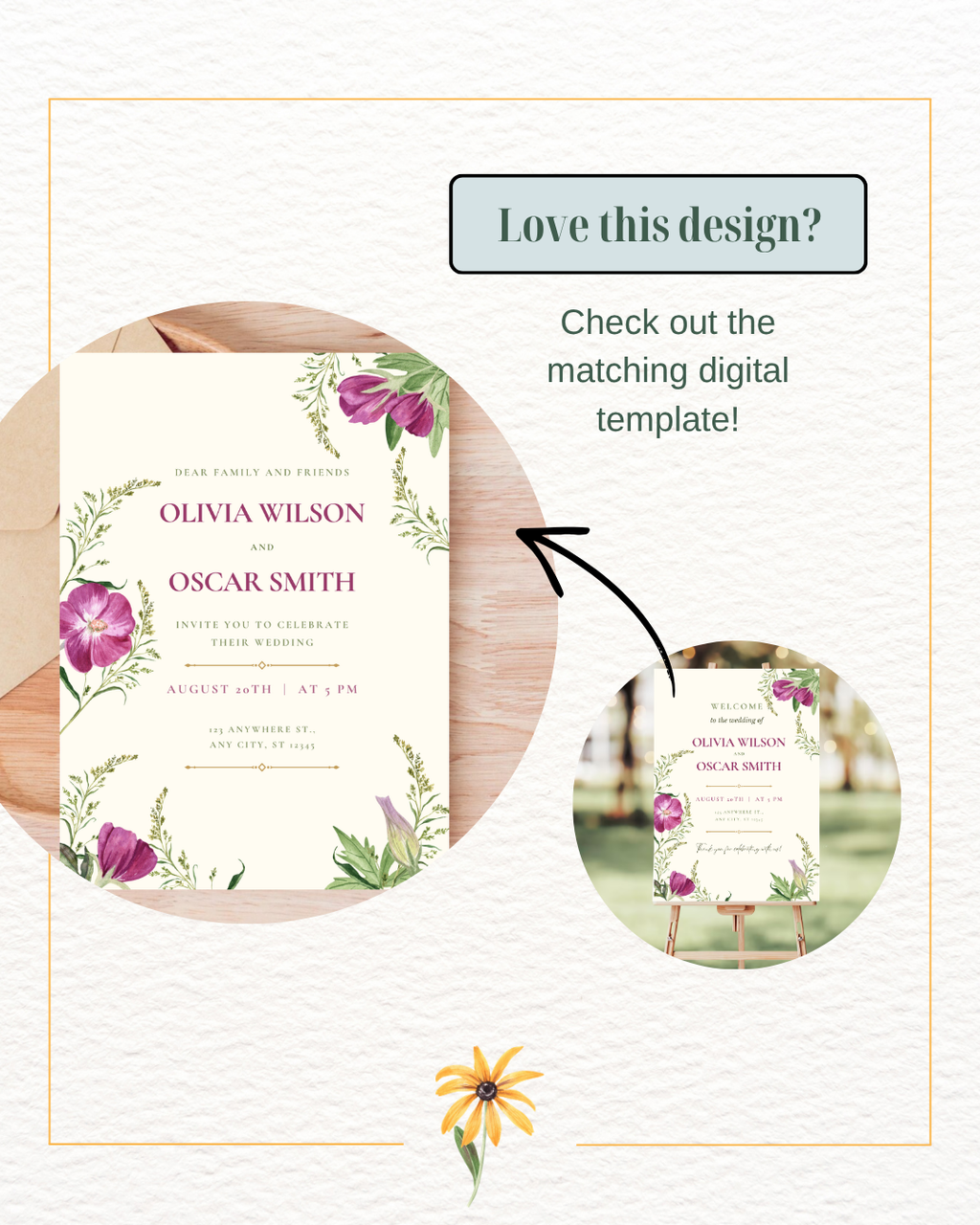 Lavender & Lilac Wildflower Wedding Welcome Sign | Editable Canva Template | Digital Download