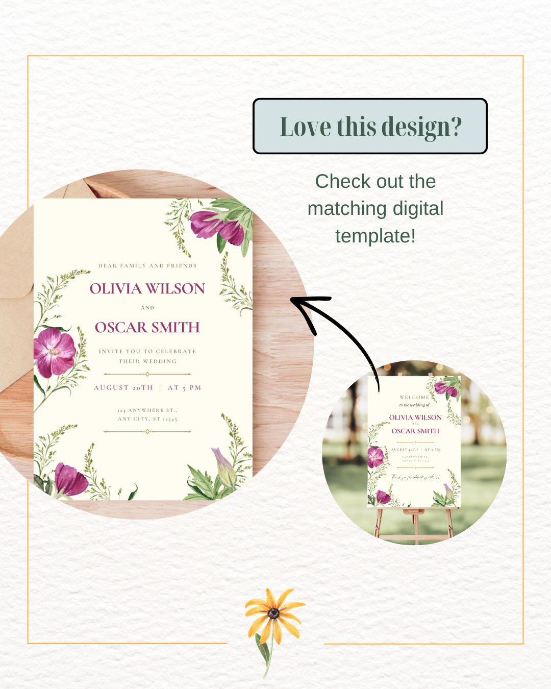 Lavender & Lilac Wildflower Wedding Welcome Sign | Editable Canva Template | Digital Download