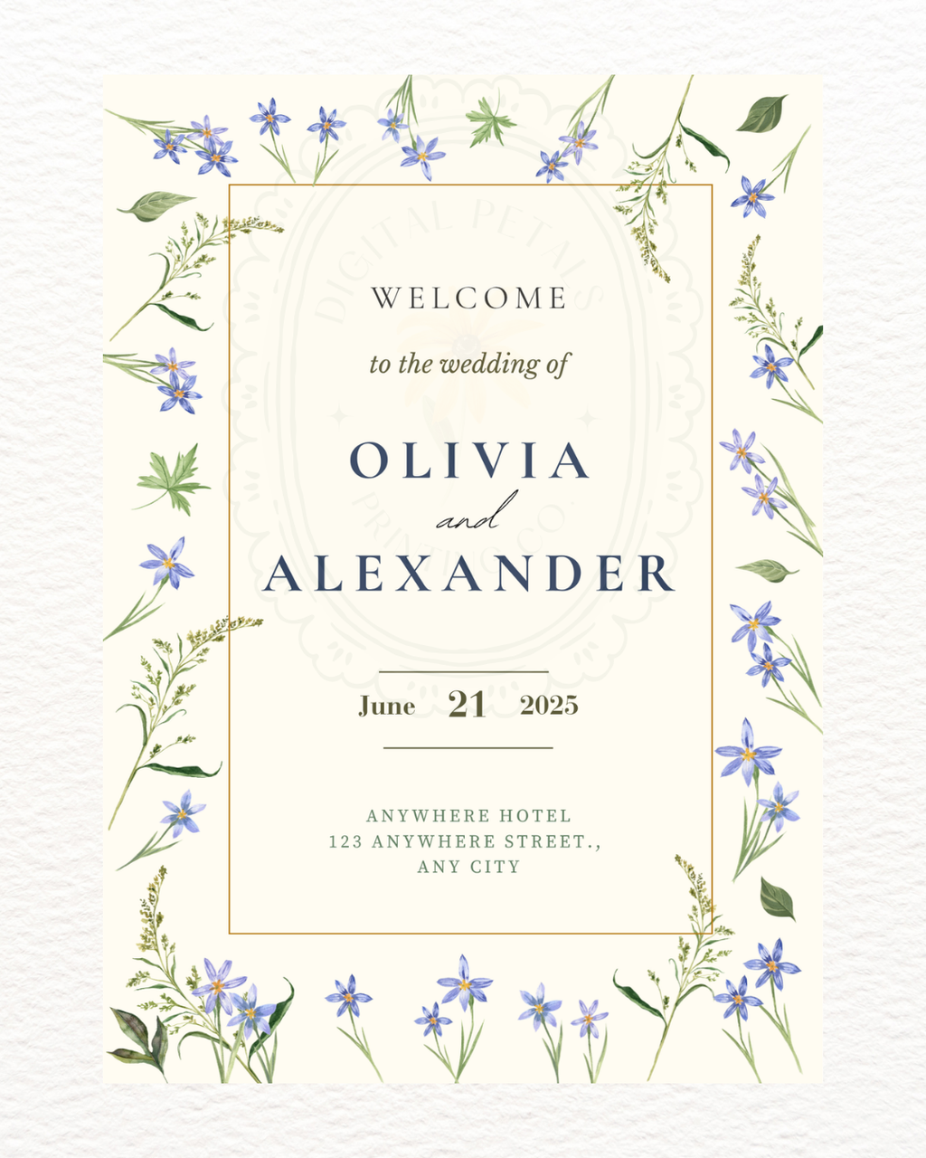 Dusty Blue Floral Botanical Wedding Welcome Sign | Editable Canva Template | Digital Download
