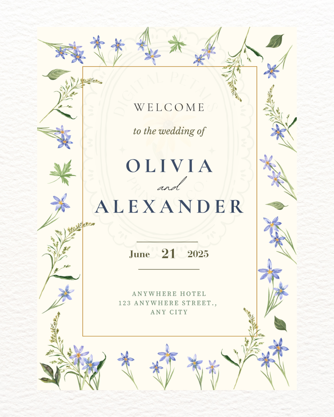 Dusty Blue Floral Botanical Wedding Welcome Sign | Editable Canva Template | Digital Download