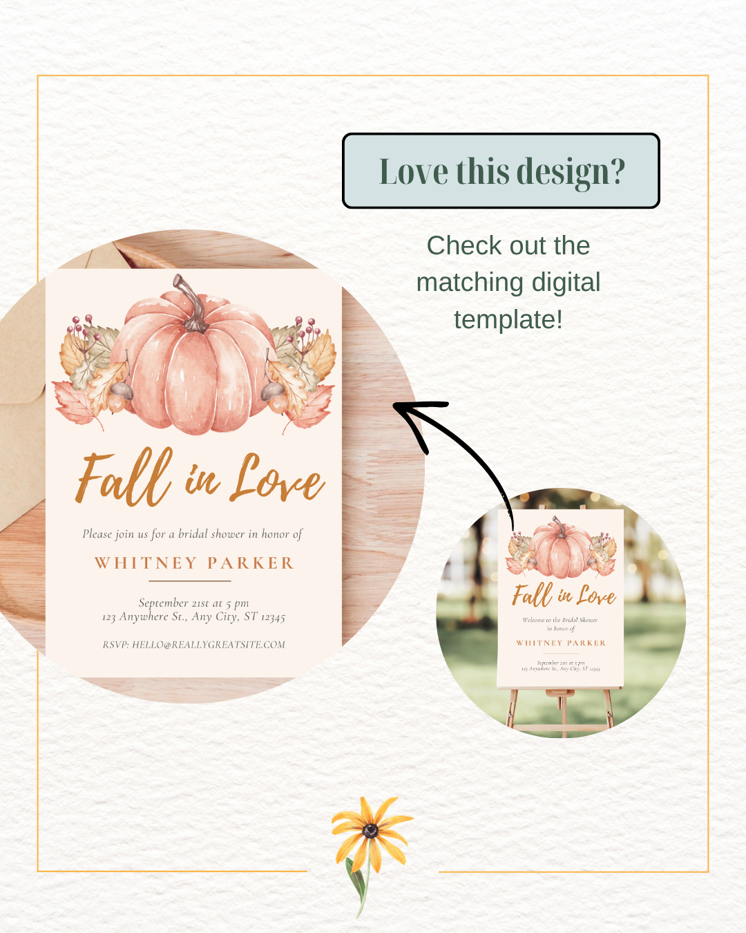 Terracotta & Rust Pumpkin Bridal Shower Welcome Sign | Fall in Love Digital Template