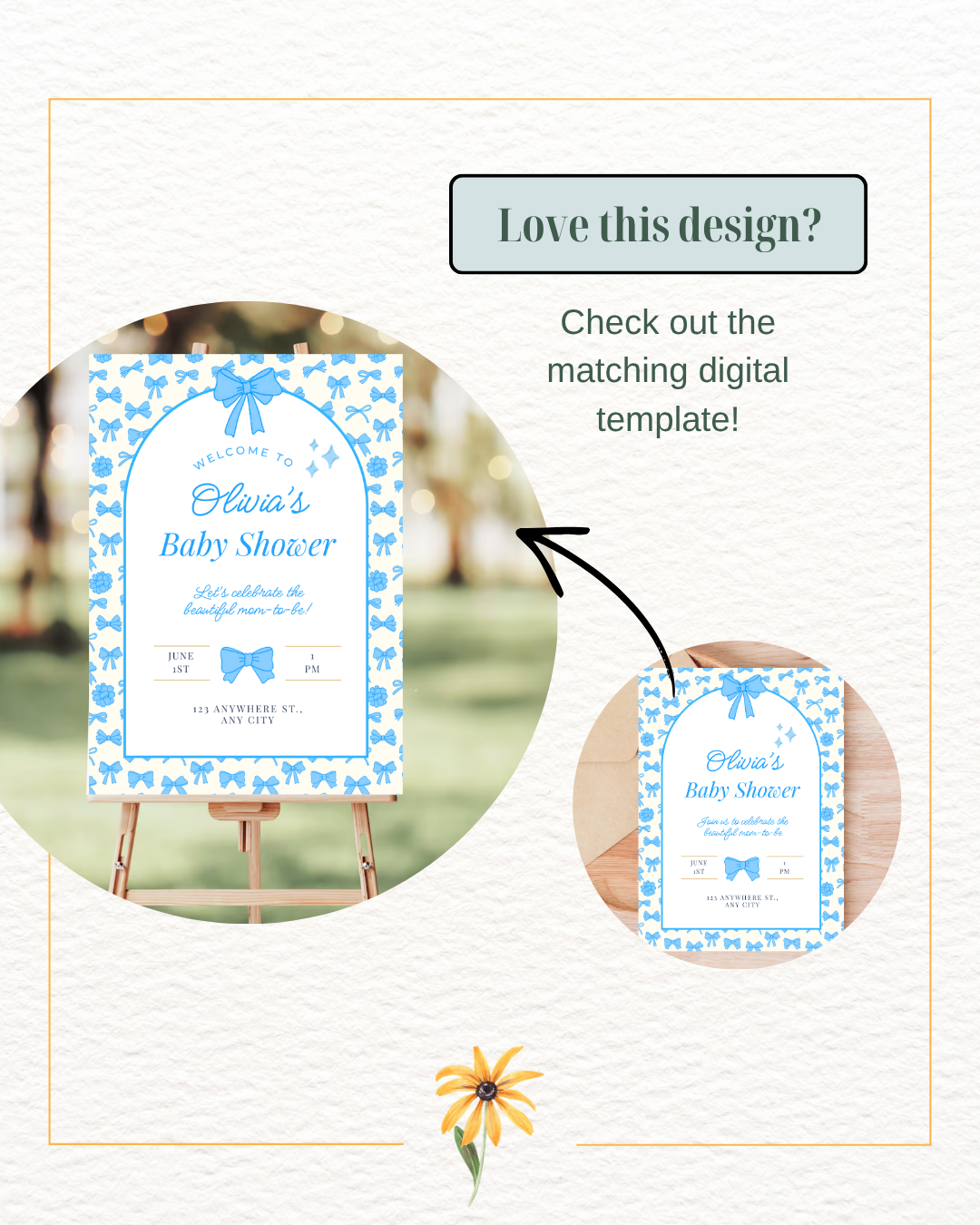Baby Shower Invitation Template | Powder Blue Ribbons & Bows | Canva Editable