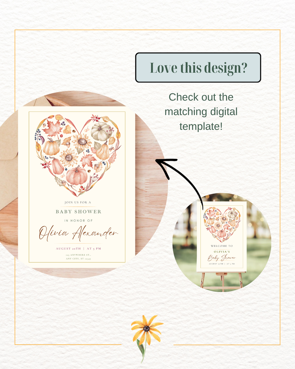 Terracotta & Rust Autumn Heart Baby Shower Welcome Sign | Editable Canva Template | Digital Download