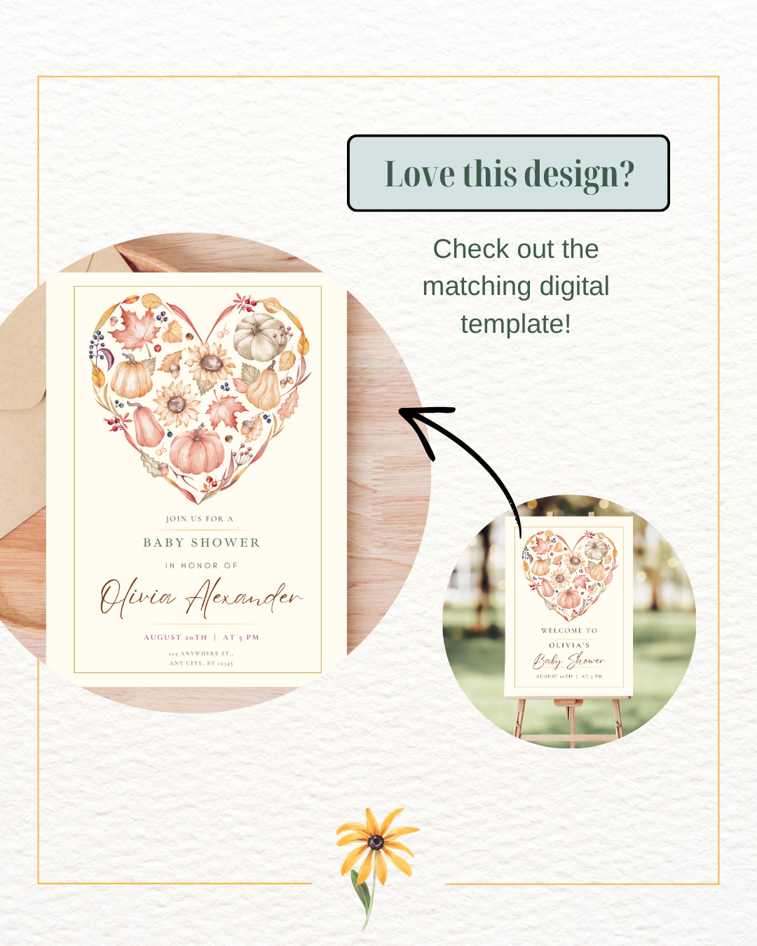 Terracotta & Rust Autumn Heart Baby Shower Welcome Sign | Editable Canva Template | Digital Download