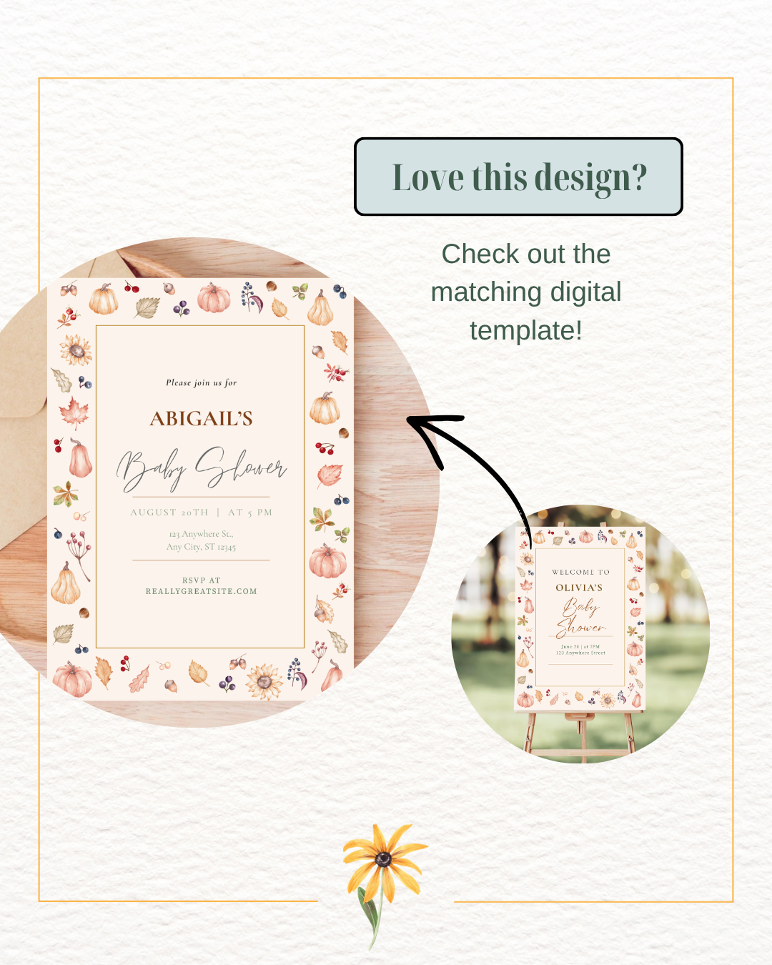 Autumn Harvest Wildflowers Baby Shower Welcome Sign Template | Editable Canva Digital Download