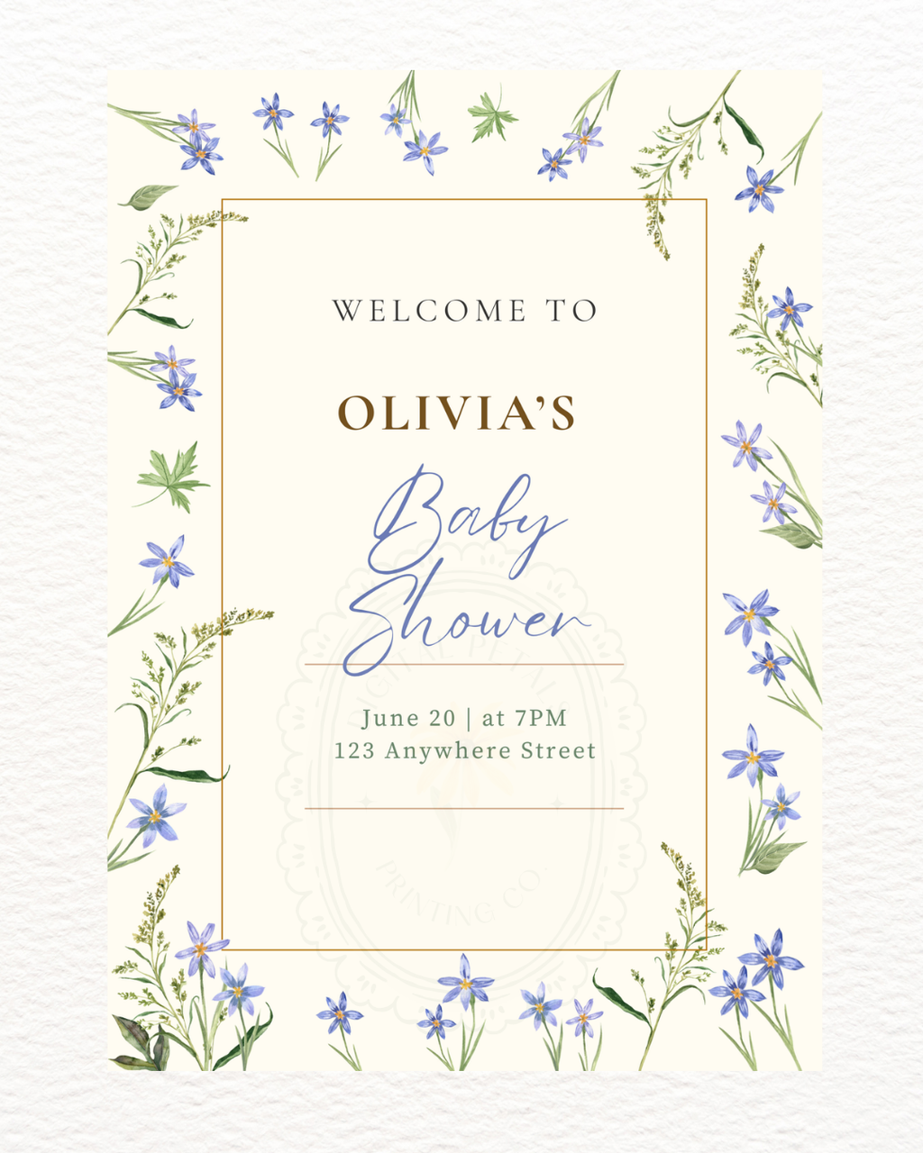 Dusty Blue Floral Botanical Baby Shower Welcome Sign | Editable Canva Template | Digital Download