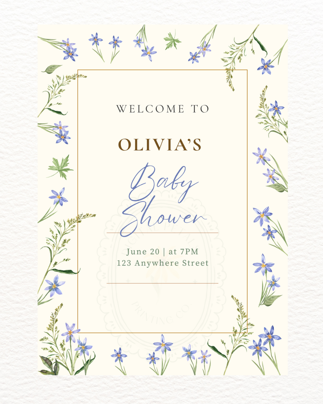 Dusty Blue Floral Botanical Baby Shower Welcome Sign | Editable Canva Template | Digital Download