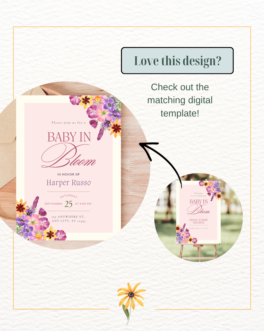Baby in Bloom Baby Shower Welcome Sign Template | Editable Canva Digital Download