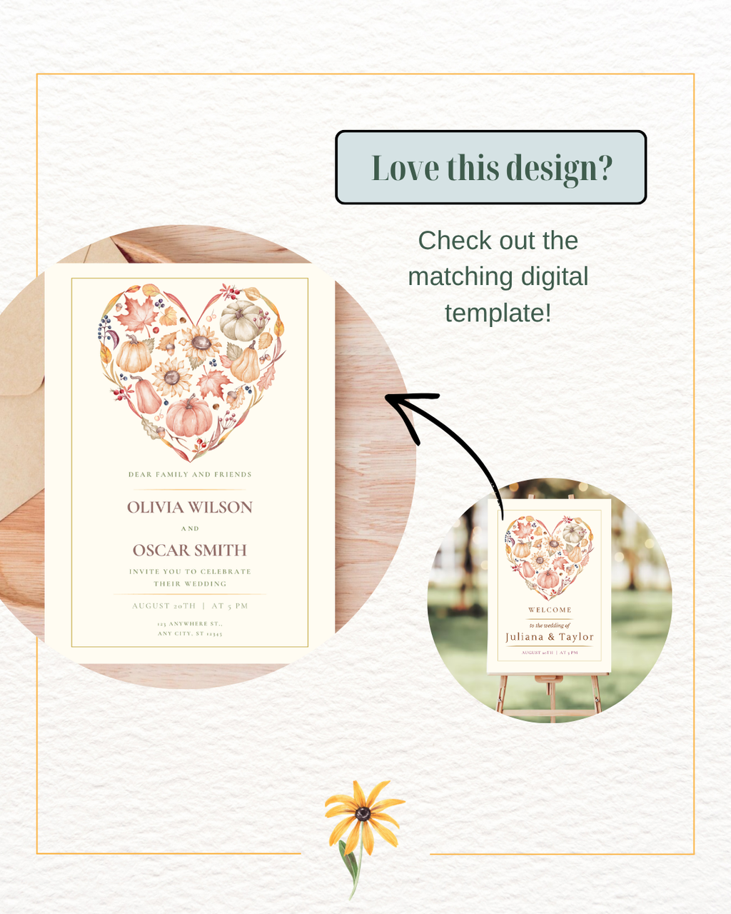 Terracotta & Rust Autumn Heart Wedding Welcome Sign | Editable Canva Template | Digital Download