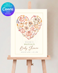 Autumn Heart Baby Shower Welcome Sign | Editable Canva Template | Digital Download