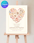 Autumn Heart Wedding Welcome Sign | Editable Canva Template | Digital Download